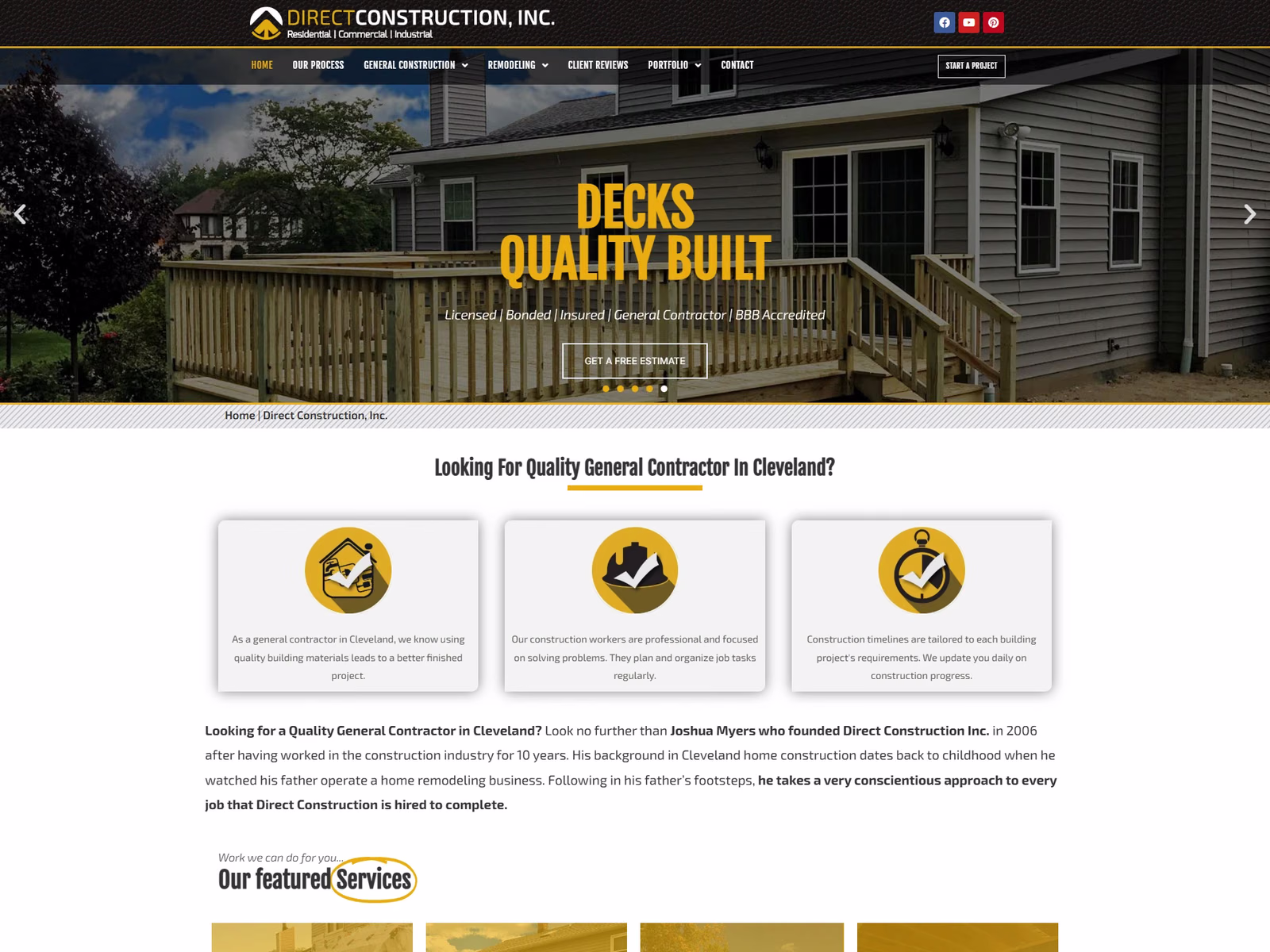 Direct Construction website preview